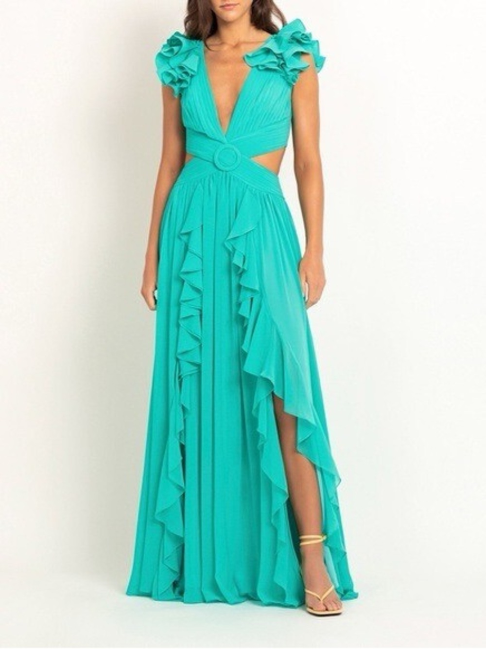 Patbo - Flutter-Sleeve Ruffle Maxi Dress - Cyan